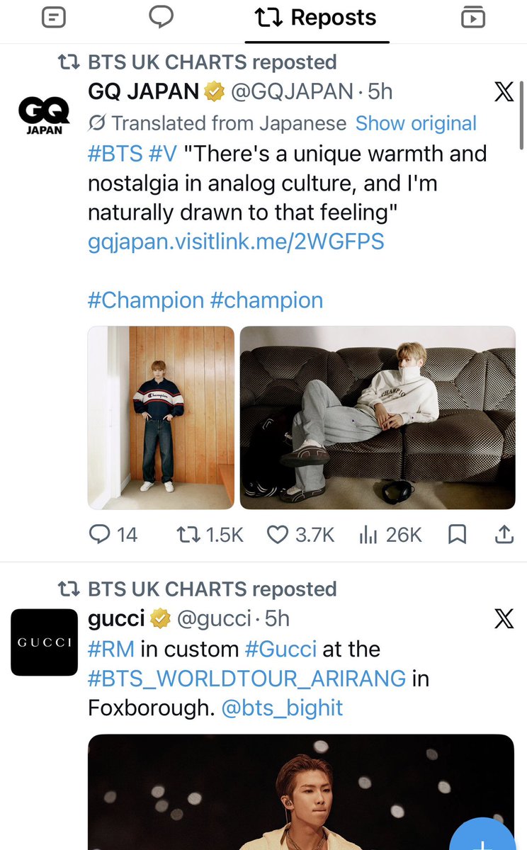drpeppermilk's tweet photo. It’s 2026 and we’re all having fun with the tour but these so called ARMY fanbases are still acting as antis retweeting Gucci’s post of RM but not their post of Jin when he’s the global ambassador. Unfollow these fake OT7s NOW‼️

@BTSxBRAZIL @BTS_ARMY @BTSxUKCharts @BTSx50States https://t.co/BKHGdCqHn7