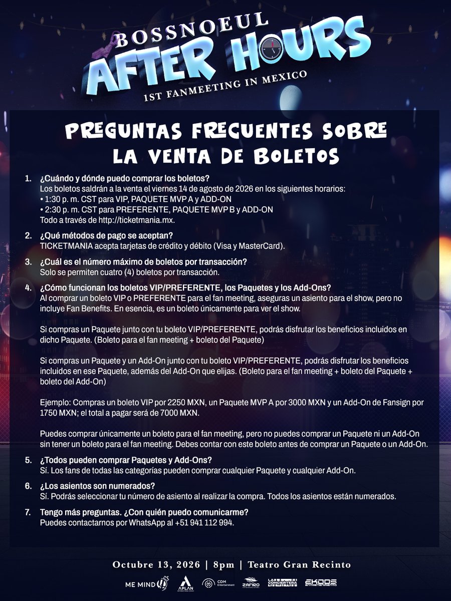 cdmentph's tweet photo. BoNoh de México 🇲🇽

¡Las FAQ de #BossNoeulAfterHoursInMexico ya están aquí! 📍

Asegúrense de leer cada uno de los posters para no perderse ningún detalle.

¡Nos vemos en la venta de boletos! 🎟️
14 de agosto vía https://t.co/T5DdPAPeDX

📌 1:30 PM – VIP & MVP A
📌 2:30 PM – PREFERENTE & MVP B

#BossNoeul1stFanmeetingInMexico
#BossNoeul #Bosschaikamon #Noeulnuttarat

--

Mexico BoNoh 🇲🇽

FAQ for #BossNoeulAfterHoursInMexico is here! 📍

Please make sure to read each poster.

See you at the ticket selling!

🎟️ August 14 via https://t.co/T5DdPAPeDX 
📌 1:30 PM for VIP & MVP A
📌 2:30 PM for PREFERENTE & MVP B

#BossNoeul1stFanmeetingInMexico
#BossNoeul #Bosschaikamon #Noeulnuttarat