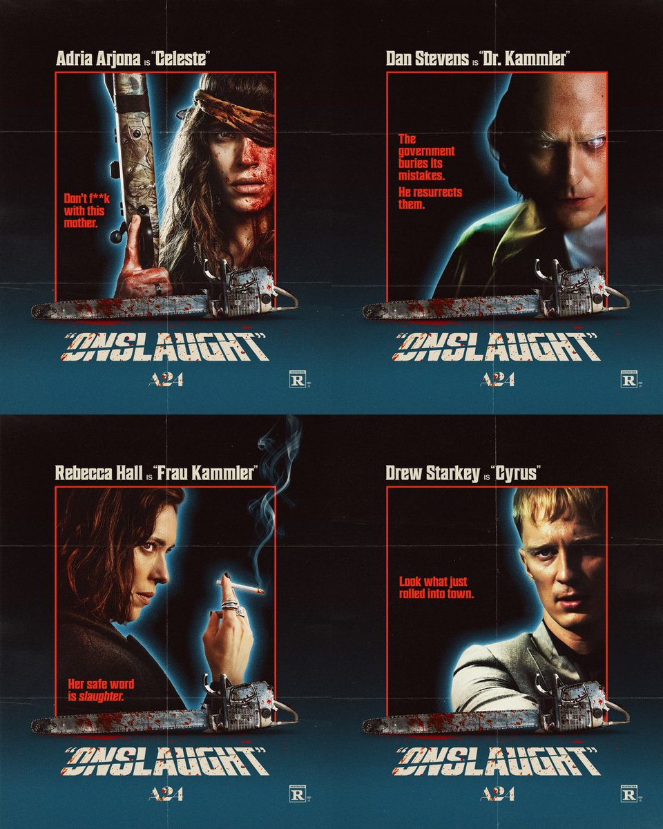 Cinemark's tweet photo. NEW CHARACTER POSTERS for ONSLAUGHT

Programmed to kill. ONSLAUGHT – unleashing in theatres September 4. https://t.co/bDlNte7GlC
