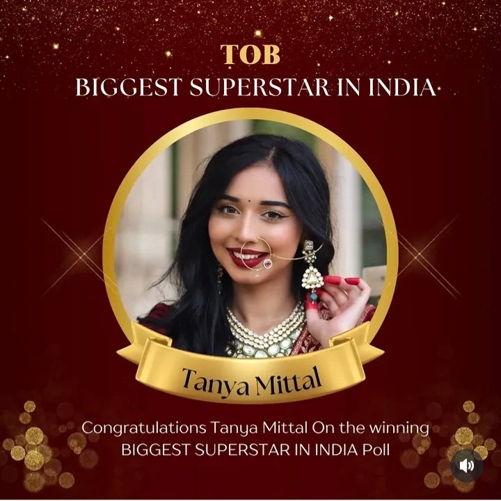BarkhaShaikh3's tweet photo. Congratulations, @itanyamittal on being voted the Biggest Superstar in India 🏆👑

TRUE FANS LOVE TANYA 

#TanyaMittal https://t.co/enevZTQSw1