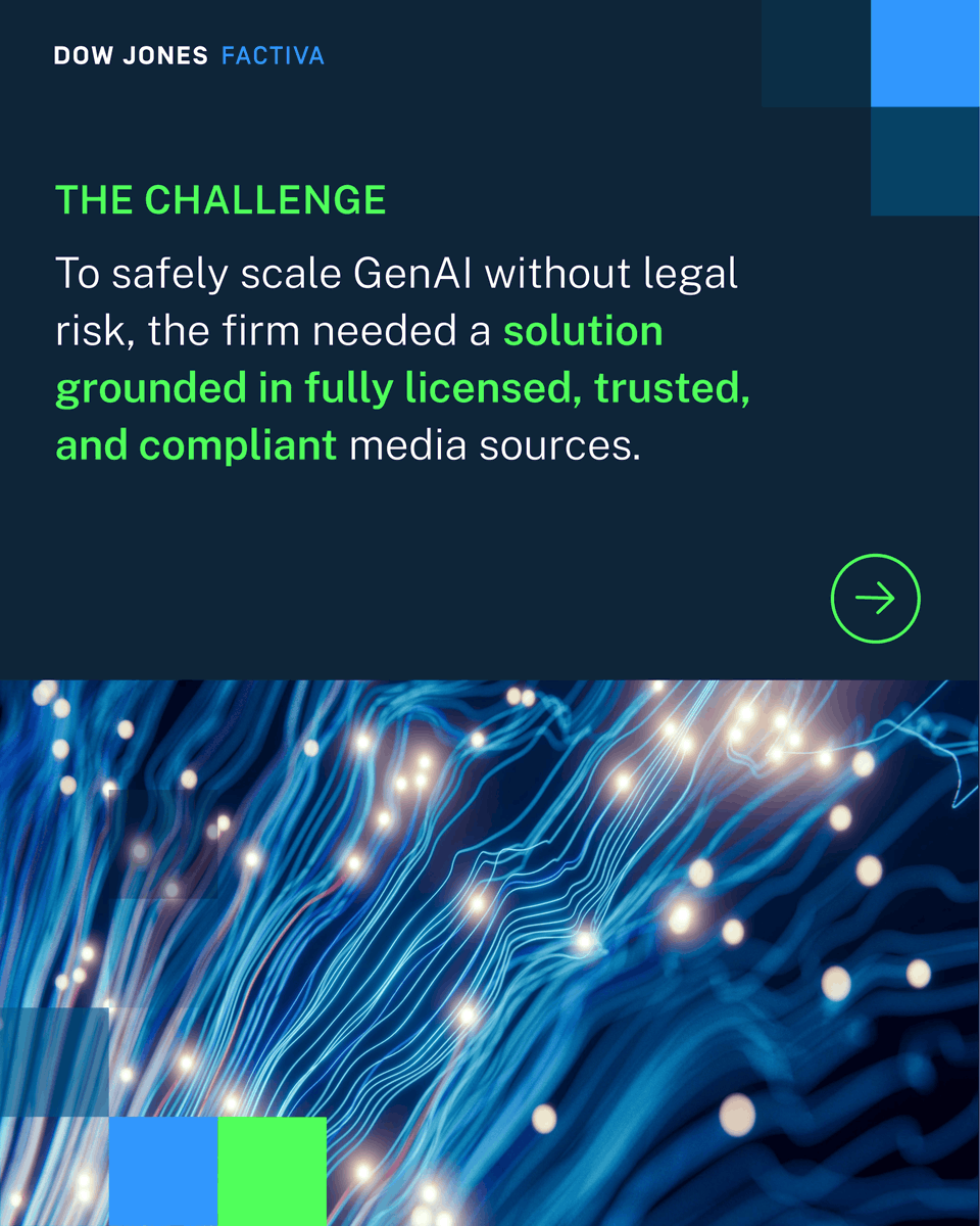 DowJones's tweet photo. Manual media searches slow analysts down and raise IP risks.

By fueling its AI platform with Factiva AI Integration Solutions, one public affairs firm automated summaries, eliminated redundant news, and drove a 4x boost in platform usage: https://t.co/liXNM5bDJQ

#GenerativeAI #StrategicCommunications #MediaIntelligence