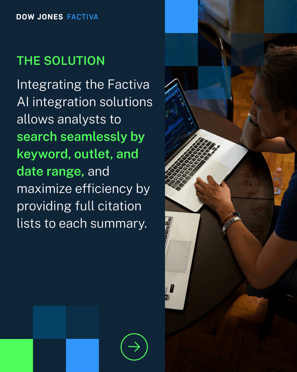 DowJones's tweet photo. Manual media searches slow analysts down and raise IP risks.

By fueling its AI platform with Factiva AI Integration Solutions, one public affairs firm automated summaries, eliminated redundant news, and drove a 4x boost in platform usage: https://t.co/liXNM5bDJQ

#GenerativeAI #StrategicCommunications #MediaIntelligence