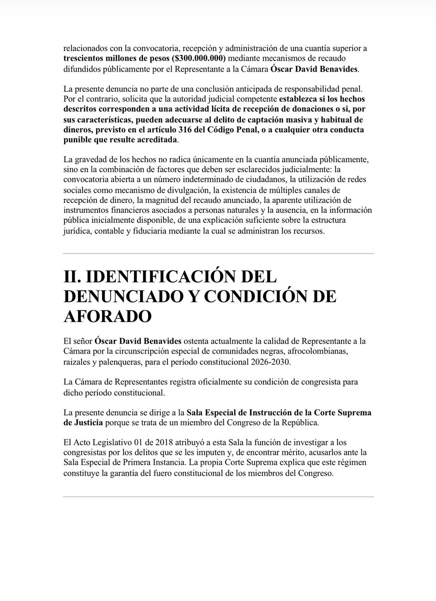 SALVARANM's tweet photo. He denunciado ante la @CorteSupremaJ al usurpador de la curul afro @ODBenavidesA por aprovecharse de ser aforado para recaudar de manera no reglamentada ni limitada dineros de los colombianos.

Pues le he solicitado también, a la Corte Suprema, realizar un profundo seguimiento y una auditoría exhaustiva de los recursos recibidos por parte de este majadero rastrero y oportunista.