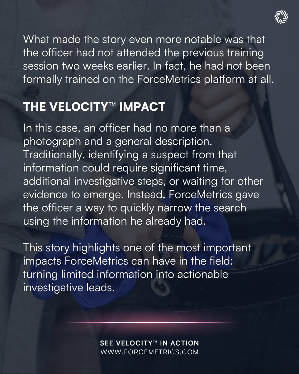 ForceMetrics's tweet photo. During a recent training session with a graveyard shift crew at a local police department in Washington, an unexpected success story unfolded in real time:
Read the story: https://t.co/y7akdm1C4G
#PublicSafety #PoliceTech #ConntectedData #Shoplifting #ForceMetrics https://t.co/RbcaIBJA4d