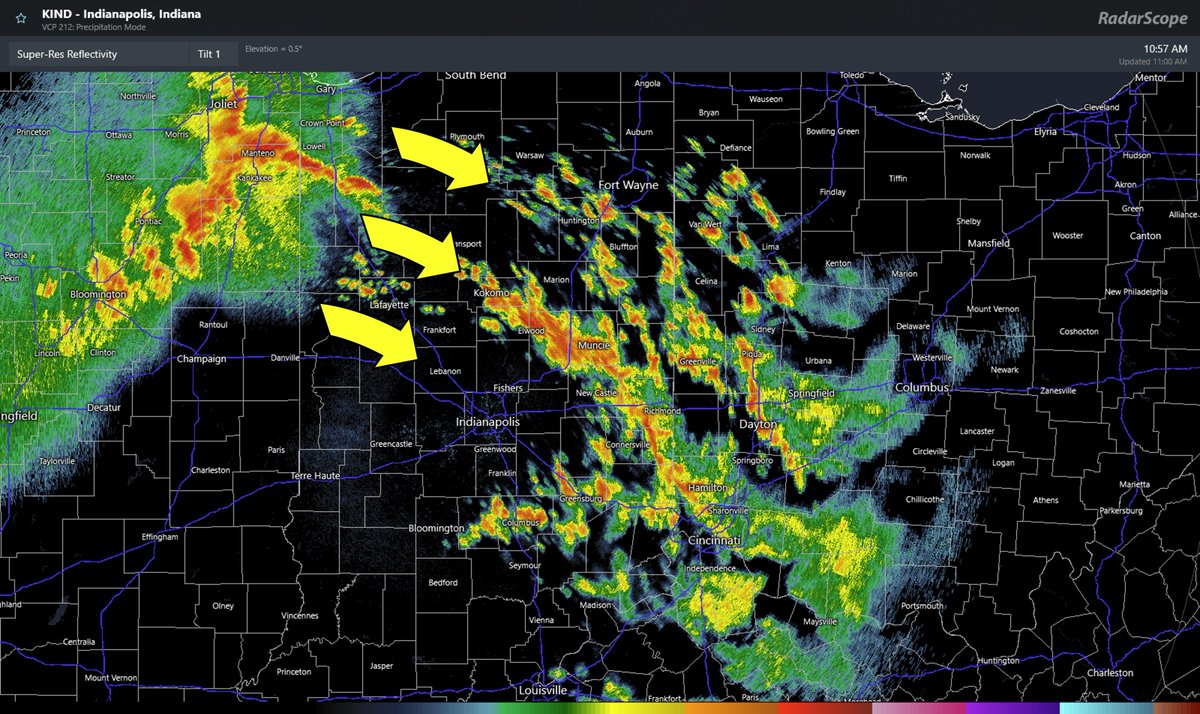 NWSILN's tweet photo. [11:10 AM] Zooming out a bit, we are expecting another line of storms currently in nrn IL to quickly shift to the southeast &amp; overspread the local area by mid afternoon. Gusty winds &amp; isolated damaging winds can be expected as this activity moves through between 2 PM and 7 PM. https://t.co/wO4U0FGAnu