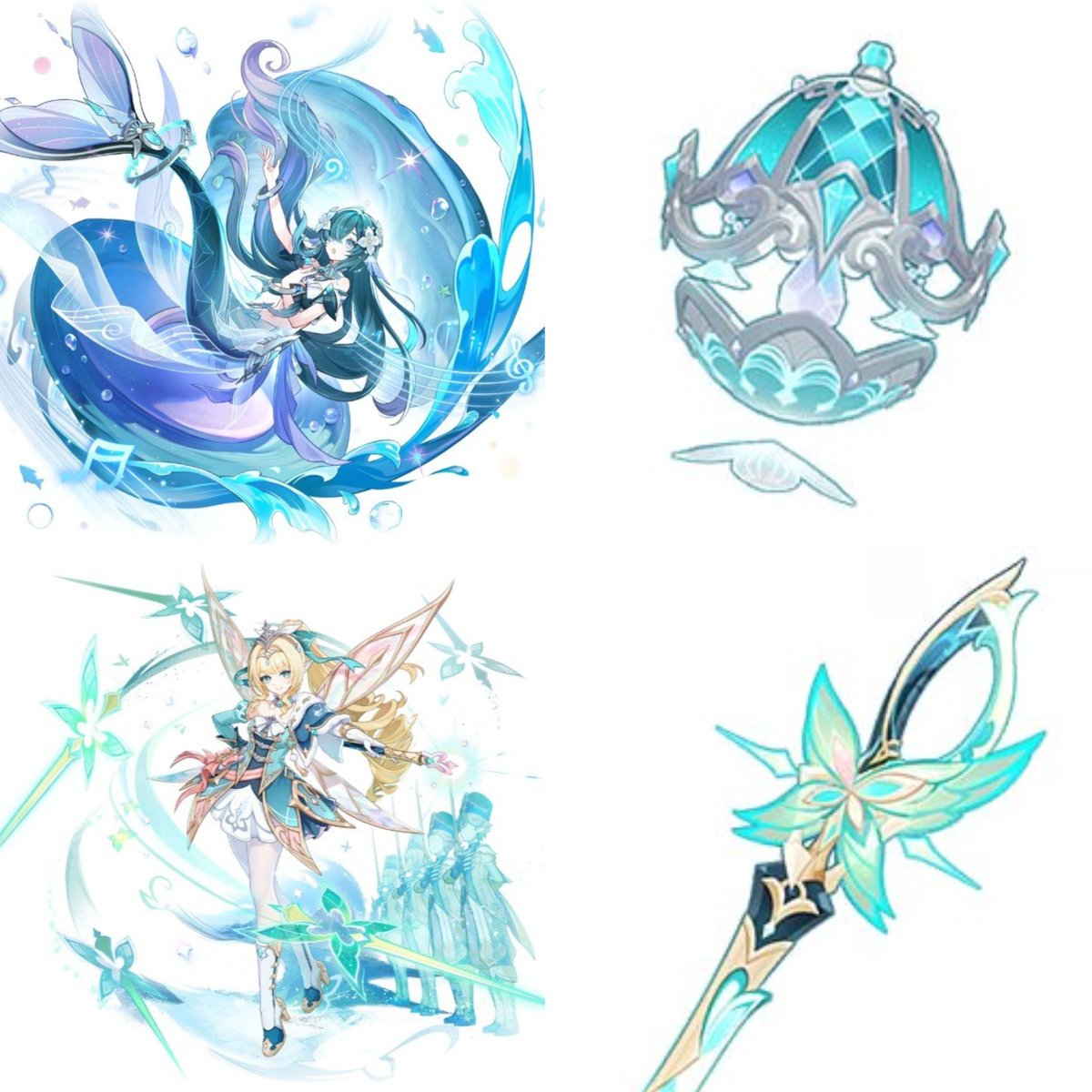 GenshinUniverse's tweet photo. VODYANITSA &amp; VESNA WEAPONS

#GenshinImpact https://t.co/QlMHHW3K8G