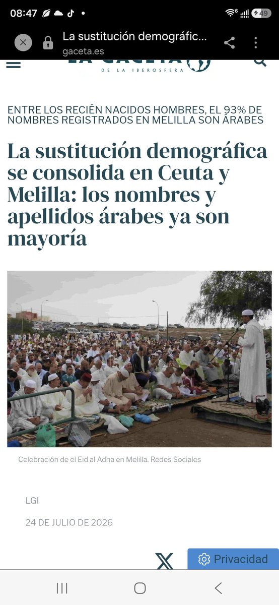 KhalBous196's tweet photo. @BrunoRoalv What is stopping Morocco  reclaiming them?
We already have a foot on the ground, with 52% of Ceuta’s population being of Moroccan origin.others. outsiders .Spain should remember its own history before lecturing us about sovereignty and borders
It is time for Spain to leave Africa https://t.co/mxlyC5Ks49