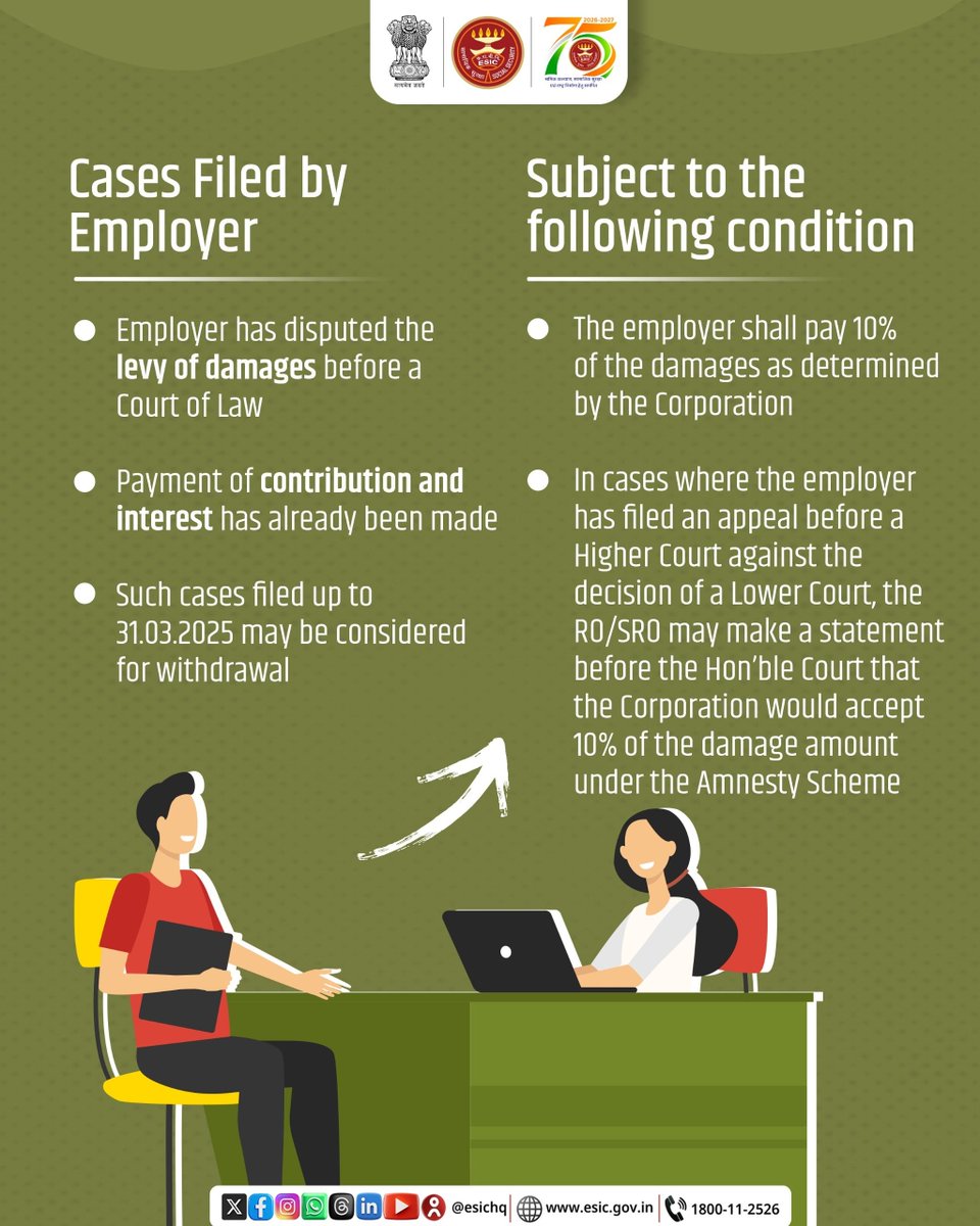 prsrotvm's tweet photo. The Amnesty Scheme 2025, a structured resolution for disputed damage cases, enabling faster closure through reduced liability and mutual withdrawal of litigation.
Apply before 30 September 2026, don't miss this one-time opportunity!
#ESIC #AmnestyScheme #EaseOfCompliance #Dispute https://t.co/ROvmibthJj