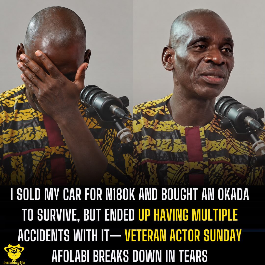 instablog9ja's tweet photo. I Sold My Car for N180k and Bought an Okada to Survive, but Ended Up Having Multiple Accidents With It— Veteran Actor Sunday Afolabi Breaks Down in Tears

Veteran Nollywood actor Sunday Afolabi has opened up about the difficult period he has faced since relocating to Badagry, revealing that the move has negatively affected his acting career and left him struggling to make ends meet.

Afolabi made the emotional revelation during an interview with Biola Adebayo on the Talk to B podcast, where he recalled how he went from being a familiar face on television to taking up different jobs just to survive.

According to the actor, he relocated to Badagry because he wanted to own a house, but the decision came with serious setbacks to his career.

He said he eventually lost his Nissan Quest after being unable to afford repairs, adding that the vehicle remained unused for almost two years while acting and photography jobs became scarce.

“I actually sold my Nissan Quest to buy a fairly used motorcycle,” Afolabi said, revealing that he sold the car for just N180,000. He explained that he was not accustomed to riding motorcycles and repeatedly fell while using it.

The actor became emotional while recounting what his wife and children had gone through with him during the difficult period.

He also recalled an encounter with a man who recognised him as a television star but was shocked to see him struggling. According to Afolabi, the man told him, “You are a TV star, if you don’t know what to do, go back to the city and meet your people.”
“What I h@te most in my life is to beg for food. I would rather do any legitimate job,” he said.

He added that he is willing to work and would use a good car for Uber if given one.

Following his revelation, Biola Adebayo appealed to the public to support the veteran actor, saying she hopes to help him secure a car, better accommodation and a means of livelihood through the Talk to B platform.