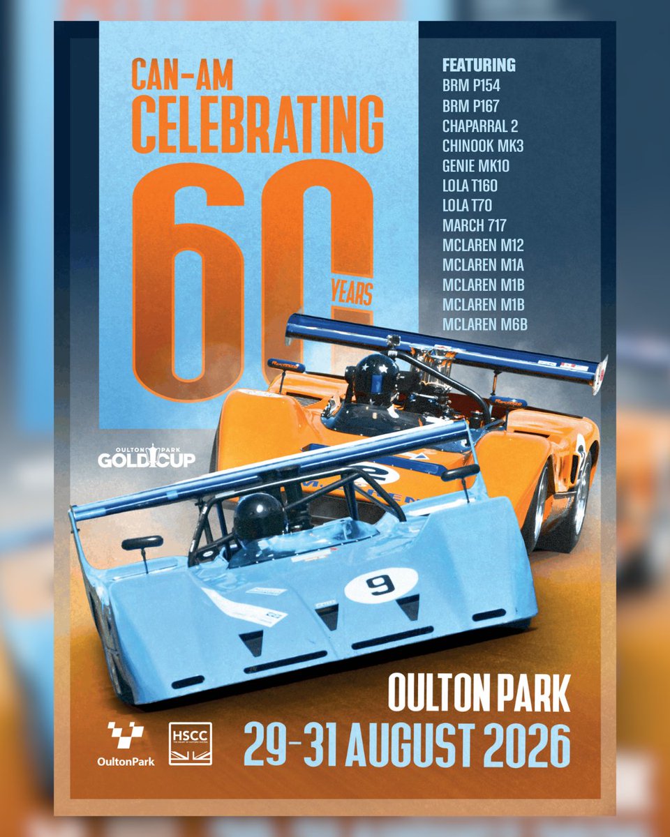 Oulton_Park's tweet photo. Here it is 👀

Your list of attending Can-Am cars joining the celebrations at the Oulton Park Gold Cup on 29-31 August 🤩

We're in for a real treat 🙌

🎟 https://t.co/tXpdlKYCkv https://t.co/KC98fMSseV