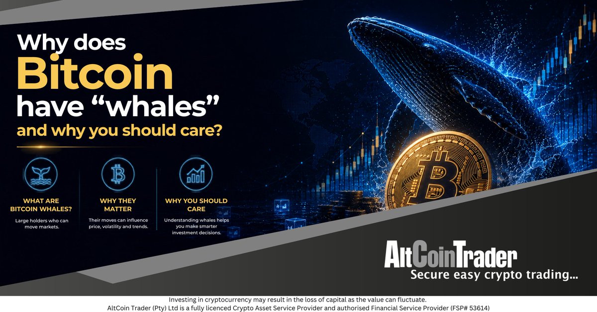 AltCoinTraderSA's tweet photo. The crypto market has its own language. Bulls expect prices to rise, bears expect them to fall and HODLers refuse to sell. But there is another creature that regularly makes headlines: the Bitcoin whale. Who are these whales and should their movements influence your investment decisions? https://t.co/7v5SuxdS8m #Crypto #Cryptocurency #Cryptocurrencies #CryptoTrading #Trading #BTC