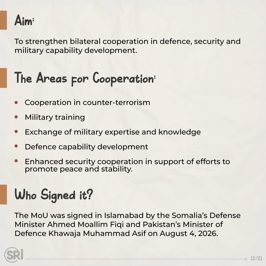 SRI_org's tweet photo. Somalia-Pakistan Defence MoU
#Pakistan #Somalia #MoU https://t.co/ne3OR904mo