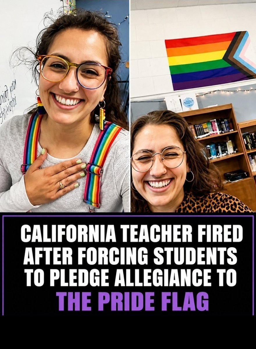 Jolie_Miller09's tweet photo. American flag made her Uncomfortable. Pride flag got the pledge. She got Fired. https://t.co/1eY9CsaxLn