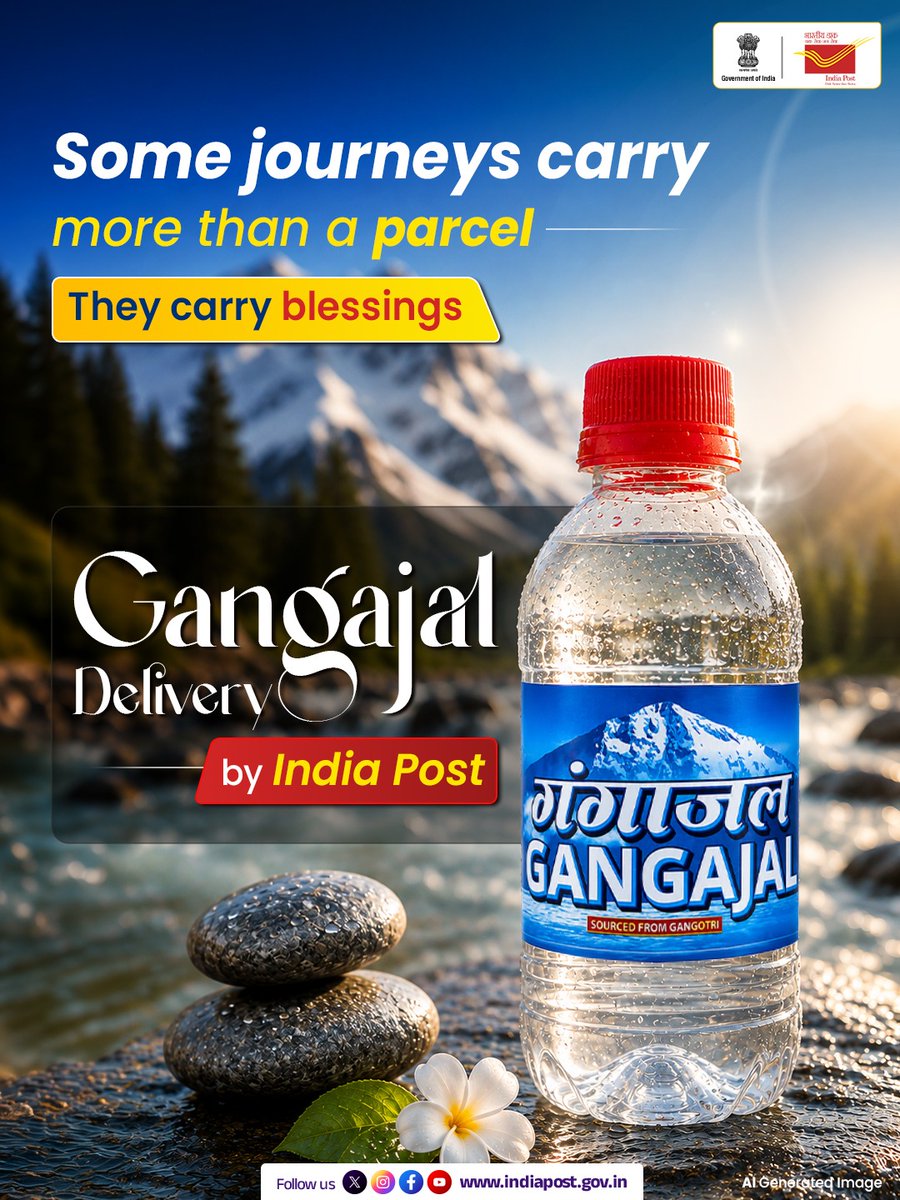 IndiaPostOffice's tweet photo. Pavitra Gangajal, directly procured from Gangotri, is now available at https://t.co/xN5N9cu7Fb
Bring the blessings of the holy Ganga Ji to your doorstep. 🙏
#IndiaPost #ePostOffice #Gangajal #Gangotri #DakSewaJanSewa https://t.co/AukTNpv4zs