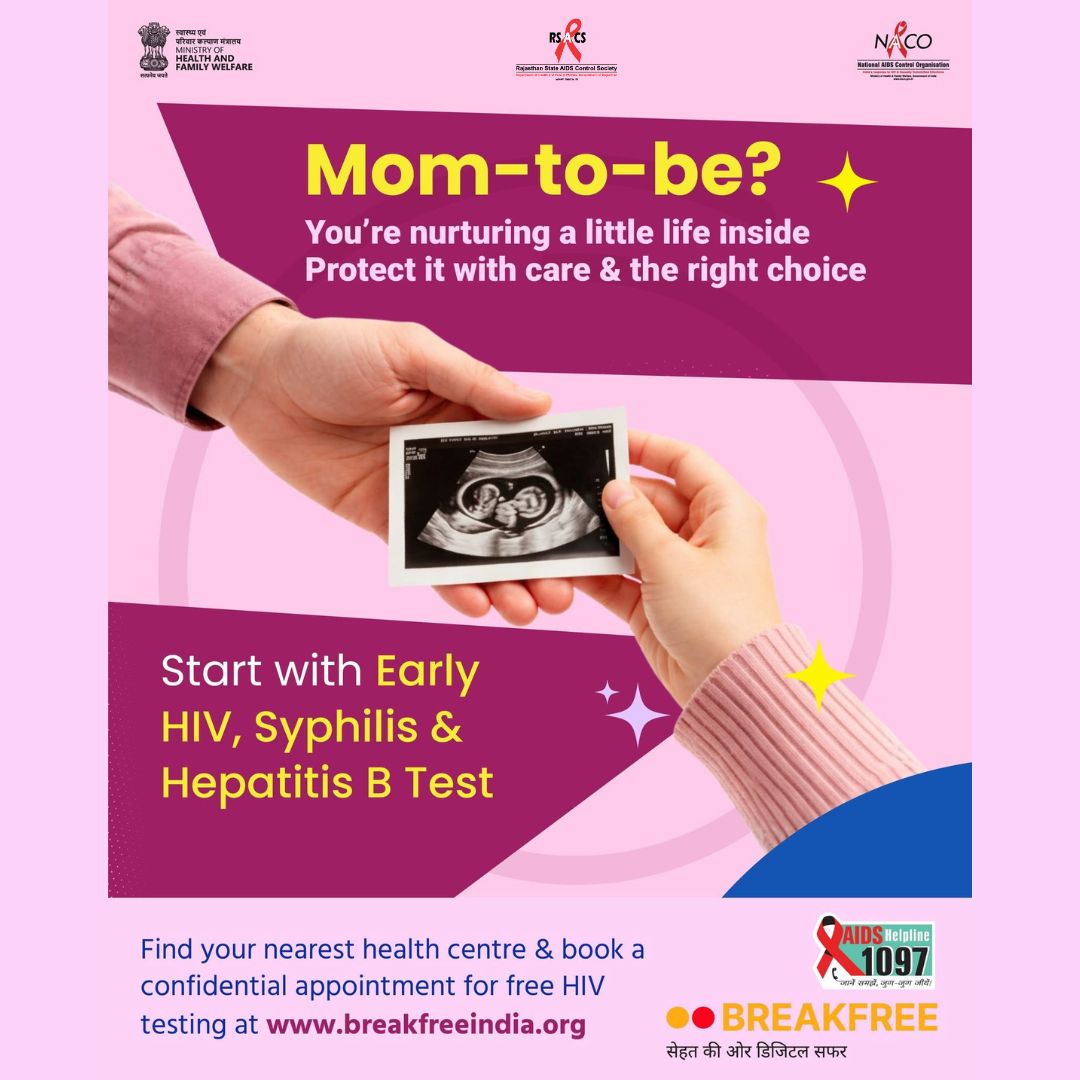 rsacsjaipur's tweet photo. For the tiny heartbeat growing inside you. 📷
Make early HIV, Syphilis & Hepatitis B testing a part of your antenatal care.
#IndiaFightsHIVandSTI #HIVAwareness #TripleElimination #EndAIDS #naco https://t.co/cpTcrcWkvj