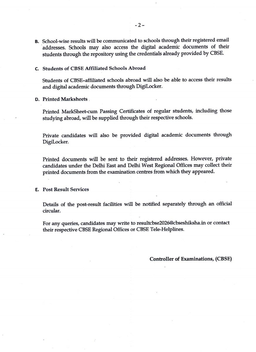 cbseindia29's tweet photo. Important Update

CBSE has declared the Class XII Supplementary Examination Results 2026 today.
Results are available on the DigiLocker Results Portal: https://t.co/uiEPN3sV18

For more details, please see the Press Release dated 12.08.2026 here: