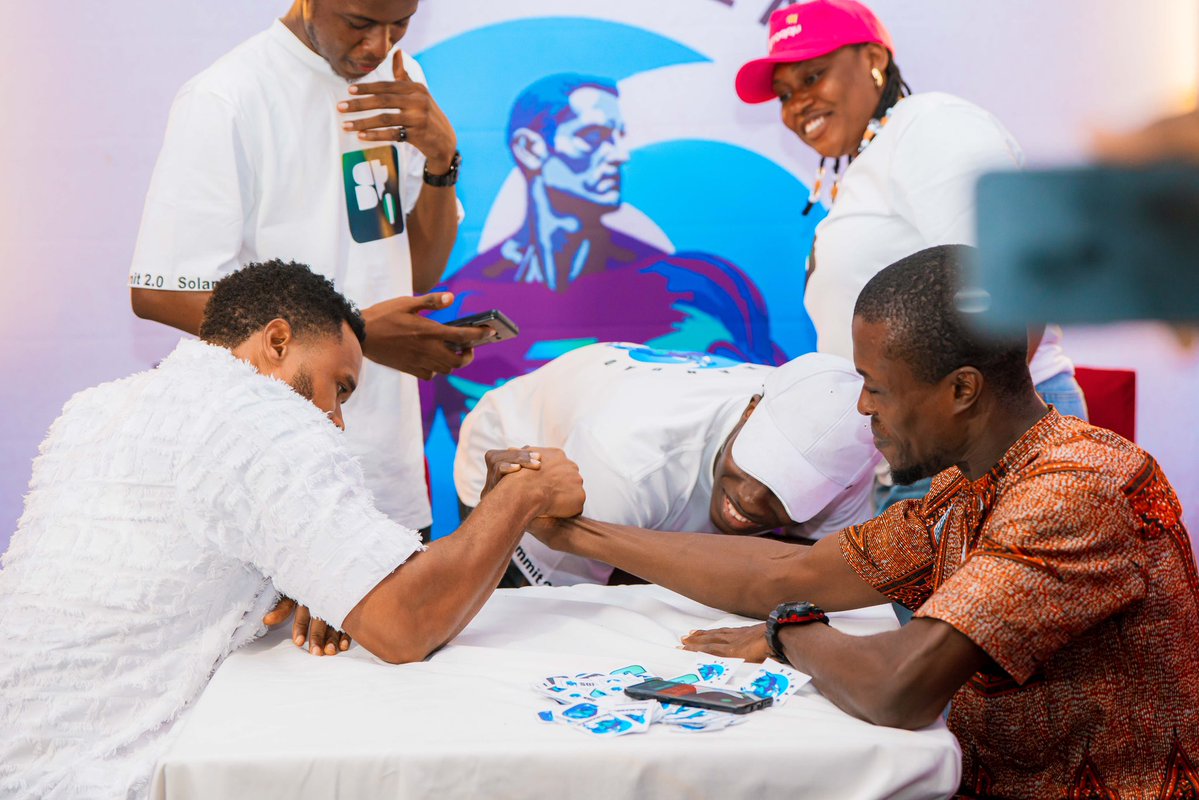 nsikan_silas's tweet photo. 🏆 ARM WRESTLING CHAMP! 💪🏿🔥
Just stepped up at the Solana Summit NG and walked away with the win 😤💪
Big respect to #Solmandao for putting together that arm-wrestling challenge. Energy was mad, competition was serious, vibes were unmatched 🫡
Web3 by day… arm-wrestling champion by force 🏆
Solana Summit NG. we came, we competed, we conquered 🟣⚡️
#SolanaSummitNG #Solana #SolmanDAO #ArmWrestling #Web3