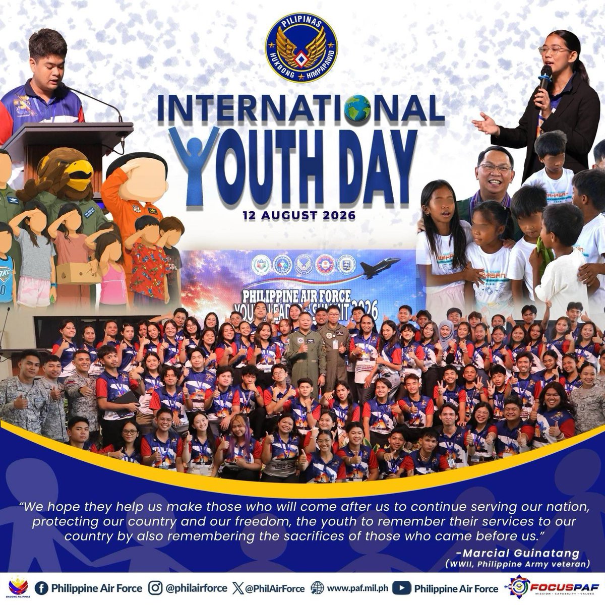 PhilAirForce's tweet photo. INTERNATIONAL YOUTH DAY
#FocusPAF #GuardiansOfOurPreciousSkies #PAFYouCanTrust #OneAFPOnePhilippines #StrongAirForceStrongPhilippines #AFPYouCanTrust https://t.co/q5T850qGfm
