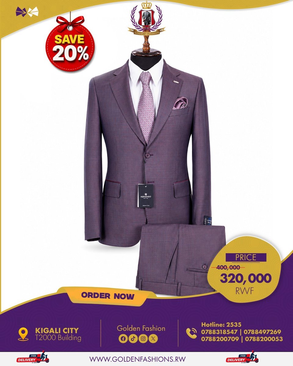 goldenfashionrw's tweet photo. Elevate your style with confidence. Step into every occasion looking sharp in our premium men’s suit collection.
📍 T2000 Building, Kigali City
📞 Hotline: 2535
📱 0788318547 | 0788497269 | 0788200709 | 0788200053
🌐 https://t.co/3aP0bS2ffi
#GoldenFashion #MensSuit #LookSharp https://t.co/ngtwF97jXT