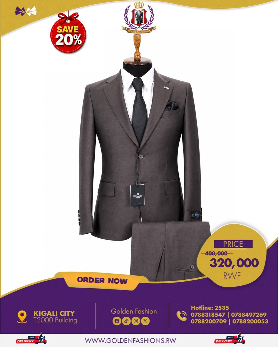 goldenfashionrw's tweet photo. Elevate your style with confidence. Step into every occasion looking sharp in our premium men’s suit collection.
📍 T2000 Building, Kigali City
📞 Hotline: 2535
📱 0788318547 | 0788497269 | 0788200709 | 0788200053
🌐 https://t.co/3aP0bS2ffi
#GoldenFashion #MensSuit #LookSharp https://t.co/ngtwF97jXT