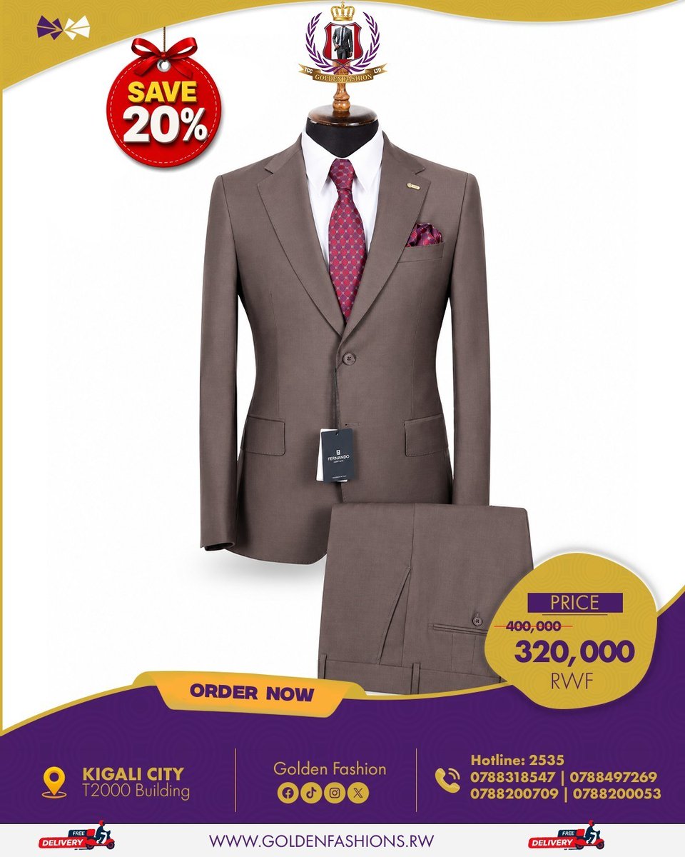 goldenfashionrw's tweet photo. Elevate your style with confidence. Step into every occasion looking sharp in our premium men’s suit collection.
📍 T2000 Building, Kigali City
📞 Hotline: 2535
📱 0788318547 | 0788497269 | 0788200709 | 0788200053
🌐 https://t.co/3aP0bS2ffi
#GoldenFashion #MensSuit #LookSharp https://t.co/ngtwF97jXT