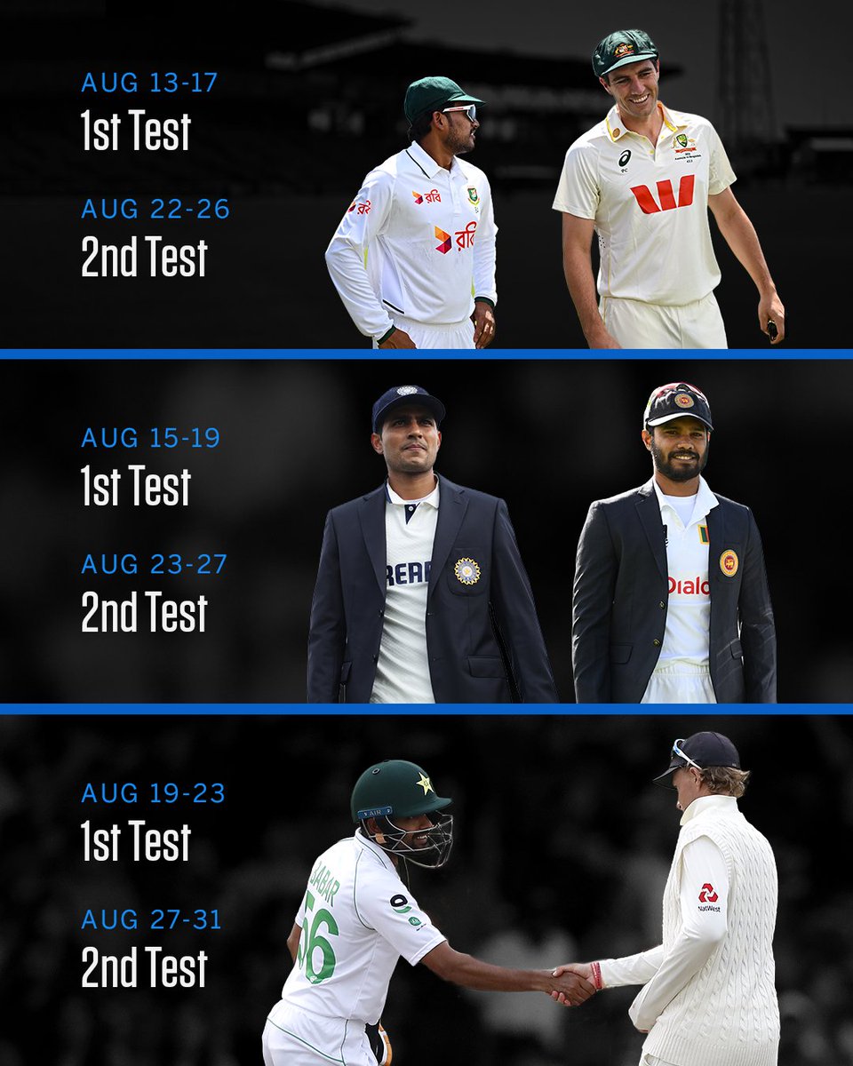 cricinfo's tweet photo. Test cricket on every single day of August from tomorrow ❤️ https://t.co/vFQK7gBA0N