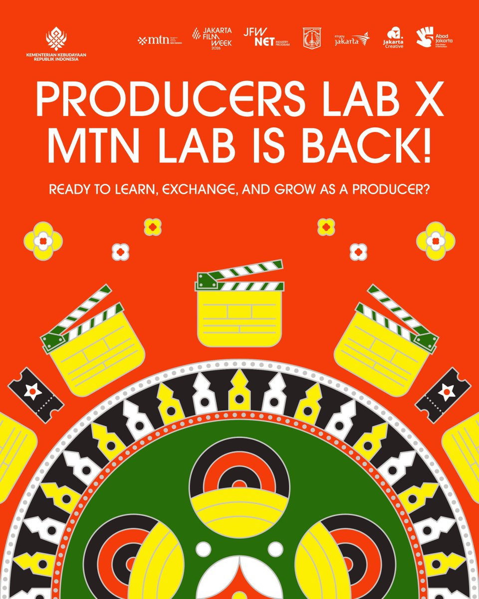 jakartafilmweek's tweet photo. Calling emerging Indonesian producers!

Producers Lab x MTN Lab is opening its call as part of JFWNET Industry Program. 

Learn about film production, financing &amp; distribution while developing your practice as a producer and working on your feature film project. https://t.co/QFtEAPqU6F