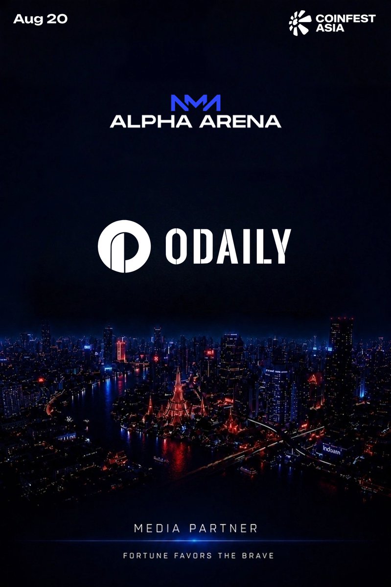 AlphaArena_2026's tweet photo. Odaily joins Alpha Arena 2026 as an Official Media Partner.

@OdailyChina is a Web3 content platform focused on blockchain technology, crypto assets, decentralized protocols, and other cutting-edge fields, producing news, in-depth analysis, and industry research.

Committed to serving industry-leading enterprises, Odaily provides integrated marketing services while continuing to deliver timely content and industry research for the Web3 ecosystem.

Building on its focus on blockchain technology, crypto assets, and decentralized protocols, Odaily continues to deliver news, in-depth analysis, and industry research for the Web3 ecosystem.

Together with Odaily, we’re looking forward to the Alpha Arena 2026 Grand Final, where top traders from across the APAC region will compete in the ultimate live trading showdown at Coinfest Asia.

Fortune Favors the Brave.

#AlphaArena #RoadToBali