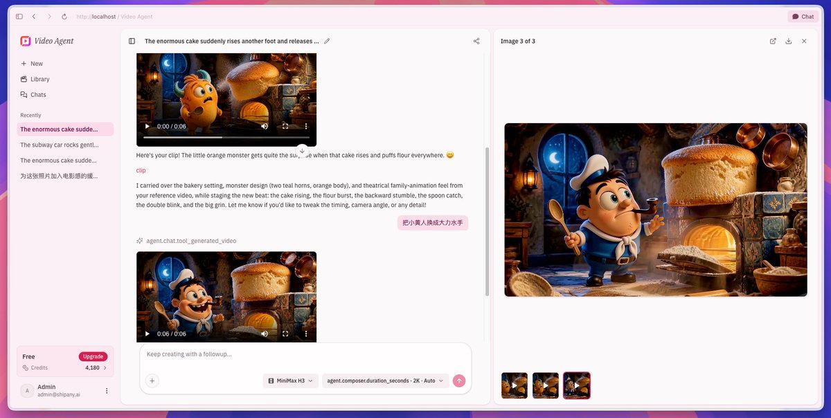 ShipAny 上线了一个新模板：ShipAny Video Agent

用对话的方式创作视频，多步骤工具调用，适配多个视频模型

内置登录、注册、支付、积分、AI 配置，开箱即用。

有需要做视频...