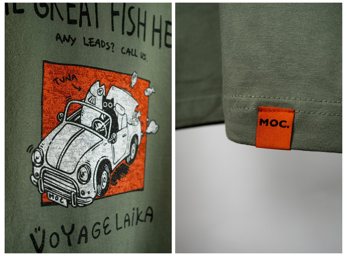 ebiri__fy's tweet photo. 【#C108 新アイテム】　※ツリーに続きます
・魚泥棒Tシャツ🚗🐟️

古着のような掠れた質感に仕上げた、特殊ラバープリントのグラフィックTシャツ。
ゆったり着られる5分袖のボディに、裾にはオレンジのタグをアクセントとして付けています。

WHITE / GREEN
SIZE：L / XXL
会場価格：¥ 5,000

通販予約（BOOTH）↓
https://t.co/CajasKmNdJ