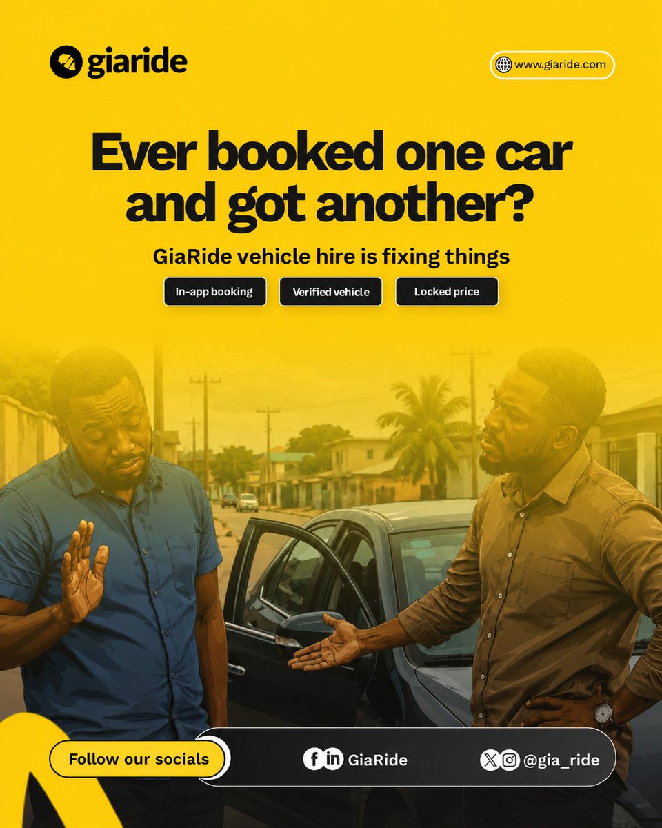 gia_ride's tweet photo. Hired a car. Price changed on arrival. Car was different from described. Driver was 40 mins late.
GiaRide Vehicle Hire. In-app. Verified. Price locked before you confirm.

No calls. No negotiation. No surprises.
Follow us for launch updates. 

#GiaRide #VehicleHire #CarRental https://t.co/0I8LKXgxYi