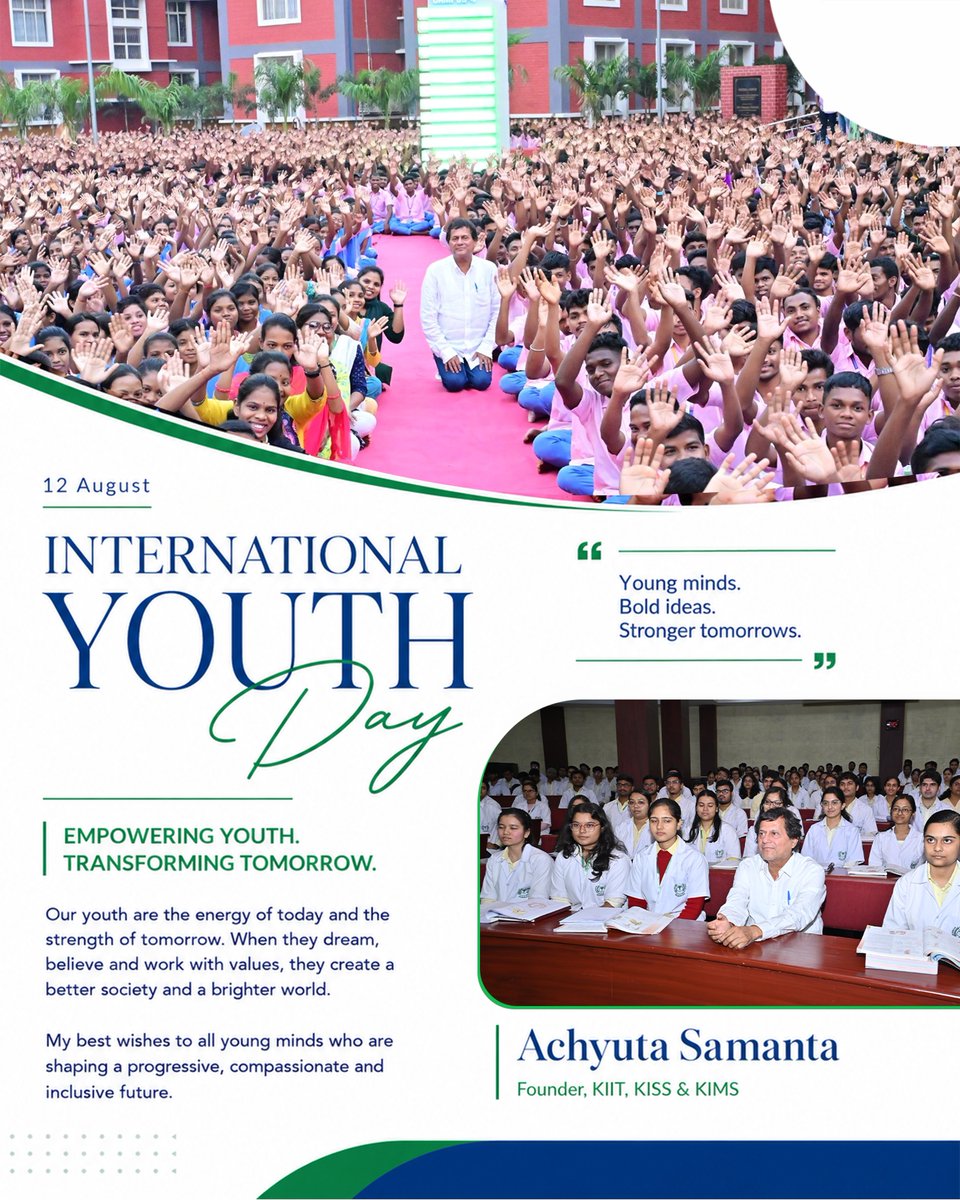 achyuta_samanta's tweet photo. On International Youth Day, my greetings and best wishes to all the young people across the world.

I have spent most of my life among young people, and I have always believed that youth are the greatest strength of any nation. They have energy, dreams, new ideas and the power to bring change. If they get good education, values and the right opportunities, there is nothing they cannot achieve.

My simple message to all my young friends is: dream big, work hard, remain a good human being and use your knowledge for the good of society. Your future is also the future of our nation.

Happy International Youth Day!