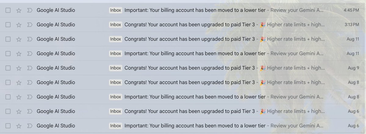 AtishayGanesh's tweet photo. @GoogleAIStudio can't seem to figure out if I'm on Tier 3 or Tier 1. Surely there has to be a better way for this. https://t.co/5BDbqb8aff