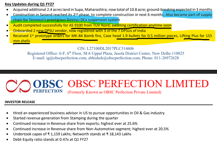 AquilaSME's tweet photo. #OBSCPerfection Solid Q1
While the numbers matter, the underlying business developments are far more important to watch.
AS9100 audit completed, 2 new DPSU vendors onboarded & first prototype orders received for bullets, bomb fins and shells. π