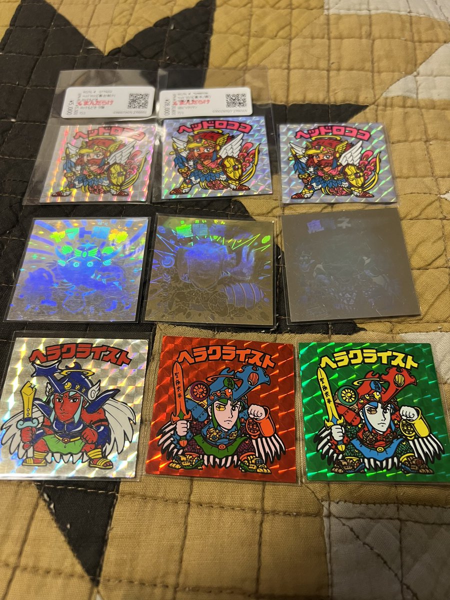 ttLM1zoPWqWdO2x's tweet photo. #ビックリマンシール
 オークションからヘラクライスト3点セット、���マト爆神、魔胎伝ノア、魔肖ネロ
ヘッドロココ角プリ
まんだらけ札幌店さんからヘッドロココ、ヘッドロココ角プリパチ☺️ https://t.co/aFyU2KEjcf