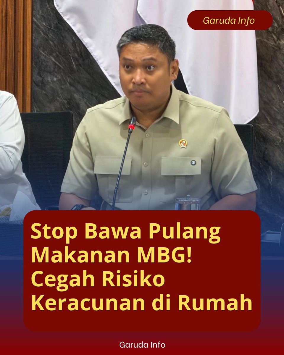 gesit_men's tweet photo. Beberapa kasus keracunan terjadi karena makanan dibawa pulang dan dikonsumsi keluarga.
BGN imbau siswa habiskan MBG langsung di sekolah.
Keselamatan anak nomor satu.

#jagaindonesia #kamibersamapresiden #GiziAnakTerjaga #MenjagaPersatuan #GenerasiSehatCerdas https://t.co/HrTPRgsRYF
