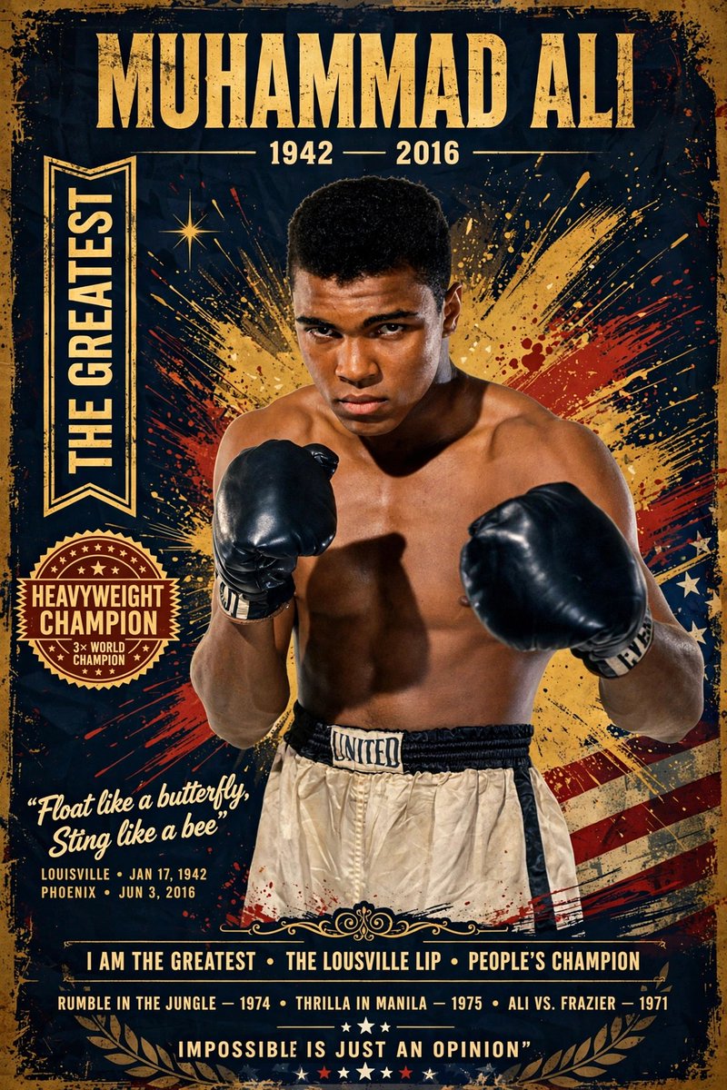 Graphicsscotlan's tweet photo. #MuhammadAli #TheGreatest #BoxingLegend #FloatLikeAButterfly #HeavyweightChampion #PeoplesChampion #BoxingHistory #TributeArt #JBStudios #LegendForever https://t.co/I5cDZyuqoC