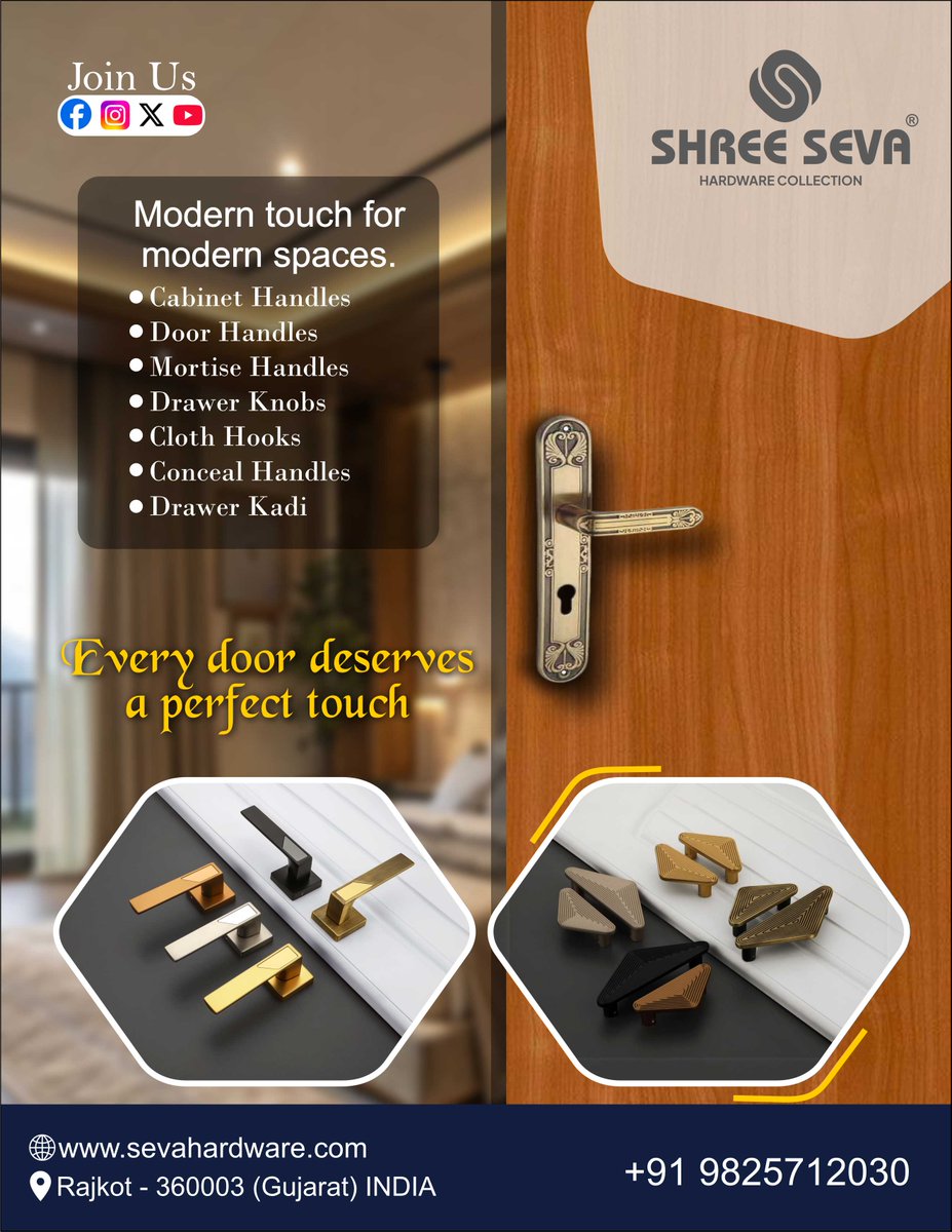 clue_hardware's tweet photo. Upgrade your interiors with premium hardware that makes every detail stand out.
Because every door deserves a perfect touch.
π Rajkot, Gujarat, India
π https://t.co/0V1tVGvseZ
π +91 98257 12030
#ShreeSeva #HardwareCollection #DoorHandles #CabinetHandles #DrawerKnobs https://t.co/8ssEd5daDR