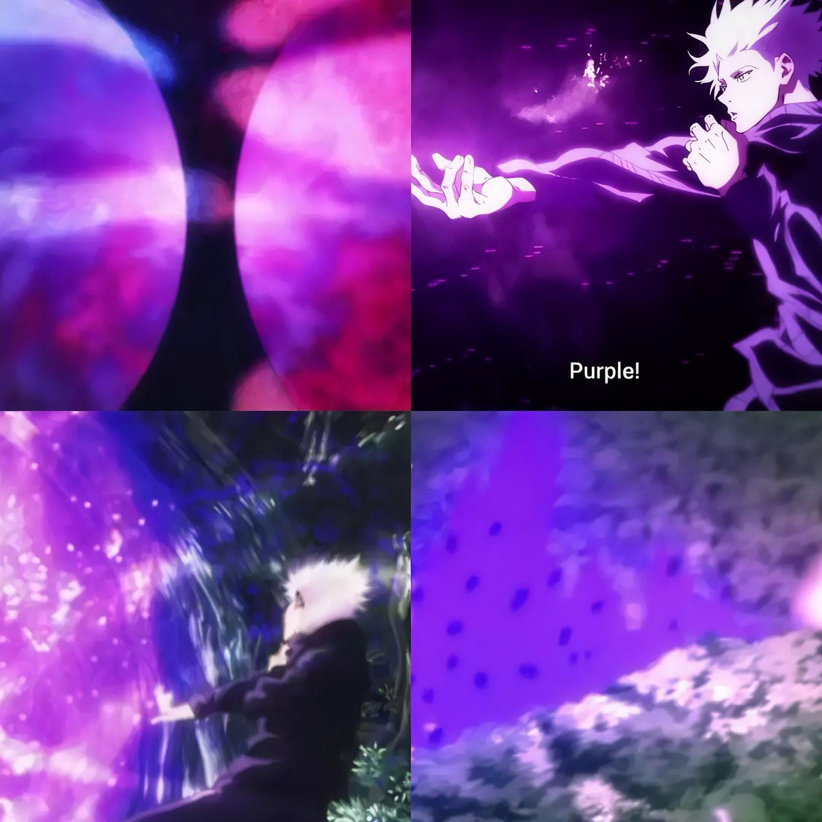 JJKFrames0's tweet photo. There’s something terrifying about watching destruction look this beautiful. 🤩 
Was this really necessary, Gojo? 💜💀
Todo and Yuji almost had Nanami killed. https://t.co/WRKdjO0KIe