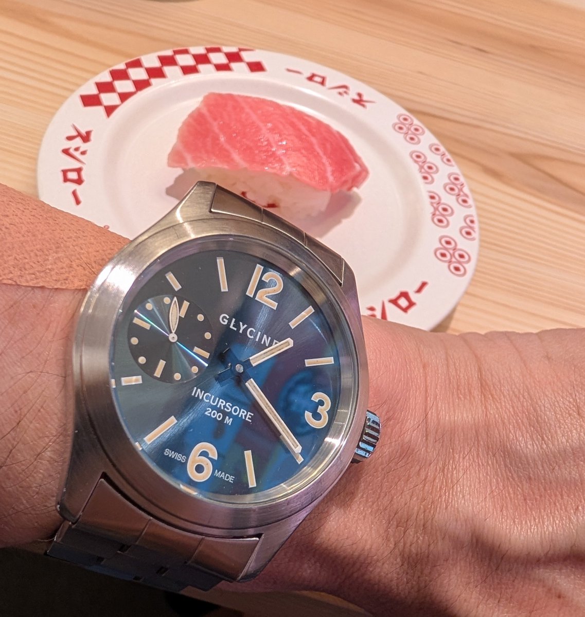 WatchL6's tweet photo. SUSHIRO✖️GR  ミニカー品切れ😭

手巻き良き🫰 #GLYCINE
#グリシン #グライシン #インクルソーレ #INCURSORE
ユニタス  unitas
ムーブメントUT6497 Ref.3804 手巻
ETA 
エタ https://t.co/uMOGLA5XTb