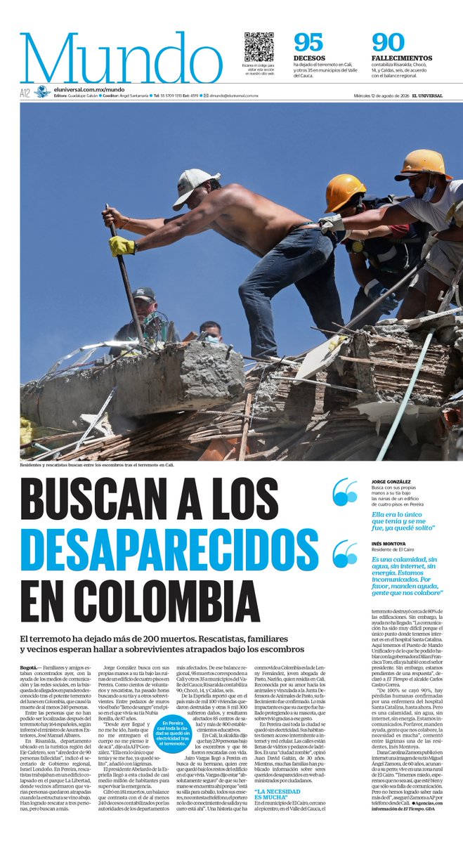 El_Universal_Mx's tweet photo. ¡Buenos días, lectores! Iniciamos la jornada informativa
con la portada de EL UNIVERSAL y sus secciones este 12 de agosto https://t.co/Z1NMhjlzXI https://t.co/F4WacM5xjf