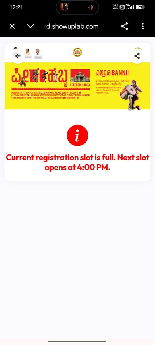 vinyloka's tweet photo. @krishnabgowda Sir, enthusiasm for a unique program, we are trying to register since yesterday and the service is pathetic and seems always closed. Please make necessary changes. https://t.co/5a9yFIBvf2