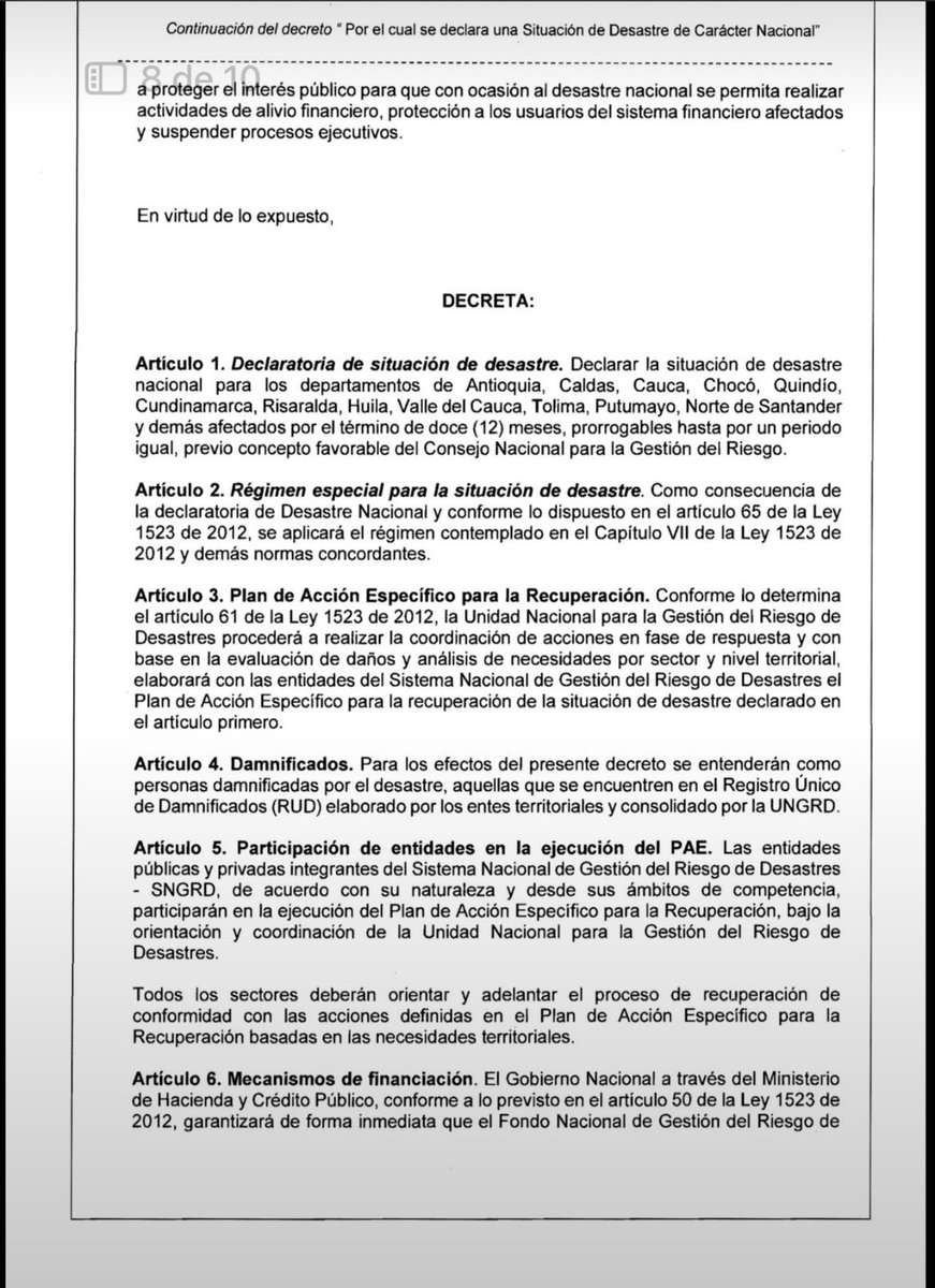 EmelRojasC's tweet photo. Este es el decreto 1171/26 mediante el cual el Gobierno Nacional declara la Situación de Desastre de Carácter Nacional en los 12 Departamentos del país más afectados por el terremoto. https://t.co/jsf5S1n3dN