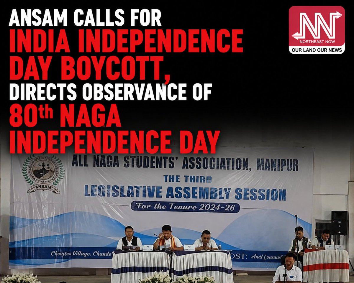NENowNews's tweet photo. The All Naga Students’ Association Manipur (ANSAM) has asked its constituent and subordinate units to observe August 14 as the 80th Naga Independence Day by hoisting the Naga national flag at their respective “Okings”.

Read more: https://t.co/Gf795mXMPf https://t.co/uWvr4B9Fw0