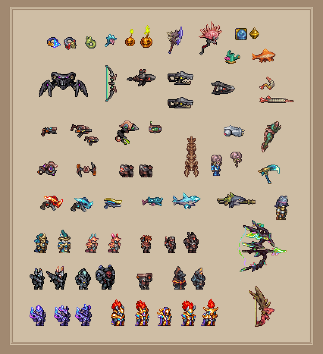 TriangleSupreme's tweet photo. To think this will be one of my last cal posts, even with all the stress, issues and problems the mod had, I still got to have a lot of fun working on these, got to meet a lot of nice people and work with friends i cherish a lot
┃#Terraria #pixelart #ドット絵 #calamitymod https://t.co/FCqThMadfE