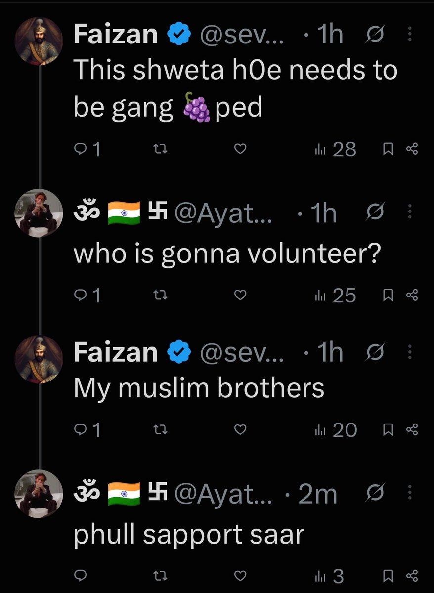 mikasa580's tweet photo. @Ayatollah_Modi 
@sevastopol451 
These are the same guys who were shaming shweta for not taking their side.
And 
they want shweta to be gang🍇ed by muslims 
js bcz she is against indian men

All indian men are potential 🍇its https://t.co/Zzca8FnKMl