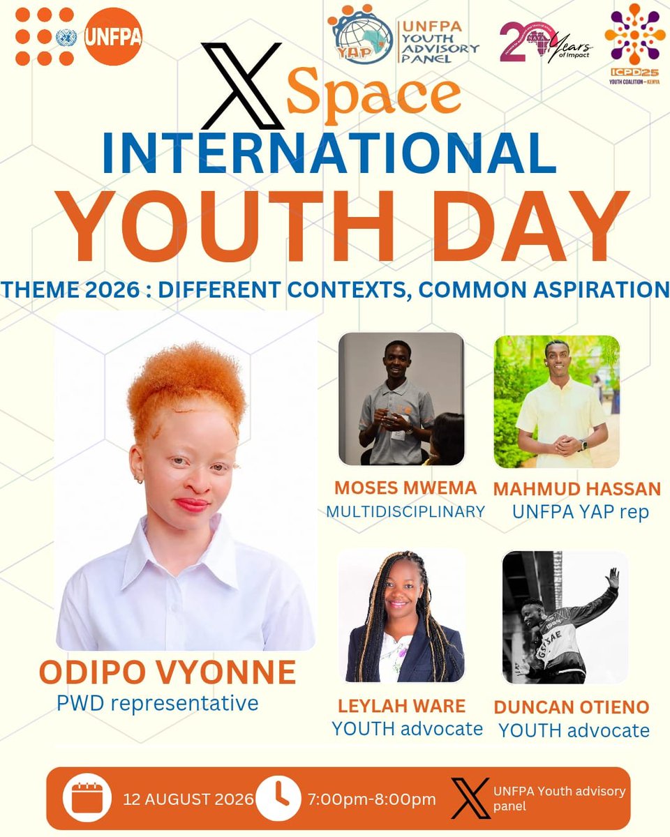 TResiato's tweet photo. This #InternationalYouthDay, join us as we reflect on the realities young people face across different communities, the future we envision, and the role of youth voices in shaping it. 
#1Vision3Zeros #UNFPAYAPKe
@UNFPAKen @PanelUnfpa @ICPD25YouthKE @NAYAKenya @PanelUnfpa https://t.co/mb5iTmyxCu