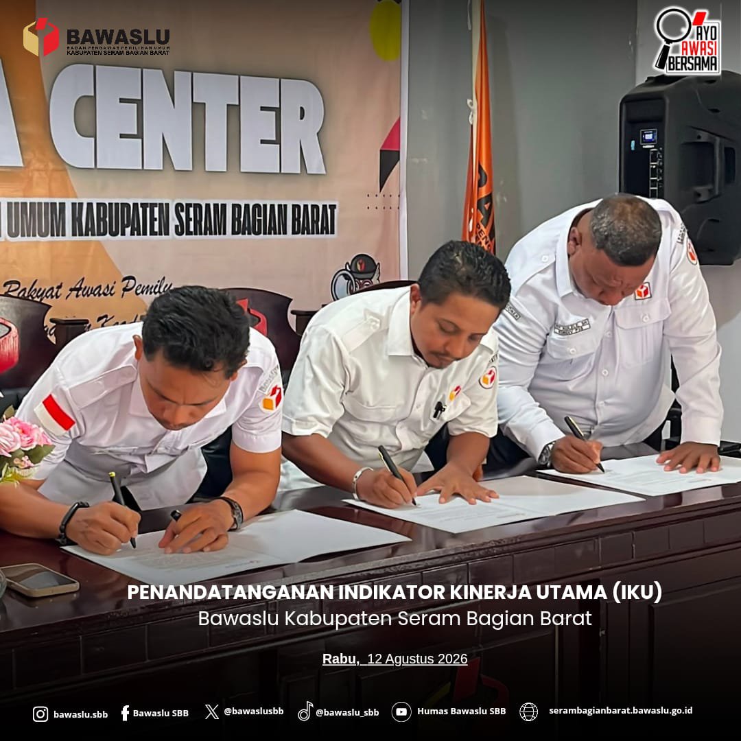 BawasluSbb's tweet photo. Penandatanganan IKU Bawaslu Kabupaten Seram Bagian Barat menjadi komitmen bersama untuk memperkuat kinerja, akuntabilitas, dan integritas kelembagaan demi pelayanan pengawasan yang semakin baik.

#BawasluSBB #IKU #BawasluMengawasi

 https://t.co/Afk32nTUkO https://t.co/ldKQh1PJK8