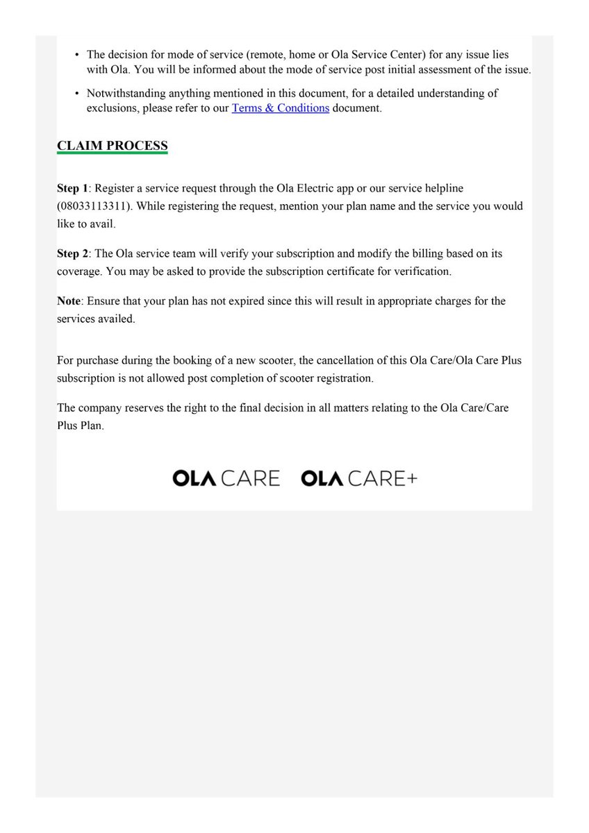 BHUBANESWARKUM6's tweet photo. @OlaElectric sells #OlaCarePlus plan to customers that change with intent to swindle them. Plan bought for 1 yr, if you change plan in between, it’s for new customers ONLY, not who already bought the plan. The 9 point services to be respected mentioned 2-3
@bhash @jagograhakjago https://t.co/HdAnQkKzt8