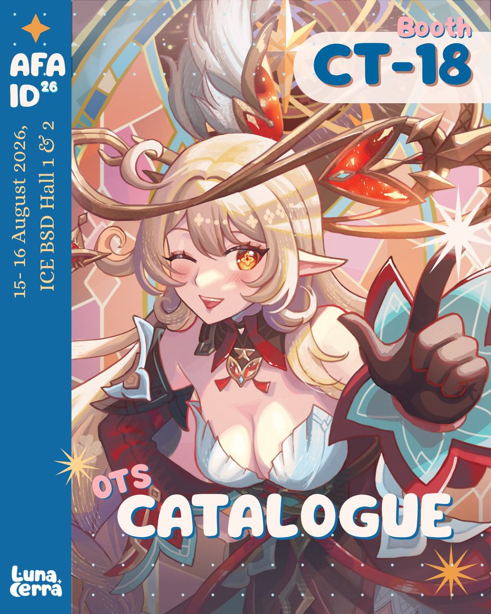 lunacerra's tweet photo. #AFAID26 Catalogue✨

🗓️15-16 August 2026
📍Creators Hub Booth CT-18, ICE BSD Hall 1 &amp; 2
💟Genshin Impact, Umamusume, WHA, Frieren
OTS Only, no booking or mail order after event
50k Bonus: 1 photocard/100k Bonus: 1 artprint (limited qtty)

(1/3)
#AFAID2026catalogue https://t.co/cmeHsVQOqg